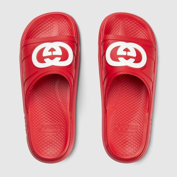 NIB Gucci interlocking G red rubber slides sandals G 11 US 11.5-12 - Picture 3 of 8